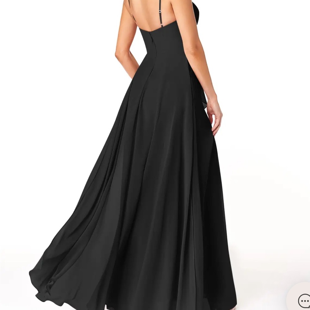 Azazie Black Spaghetti Strap Maxi Dress with Slit - Picture 2 of 2